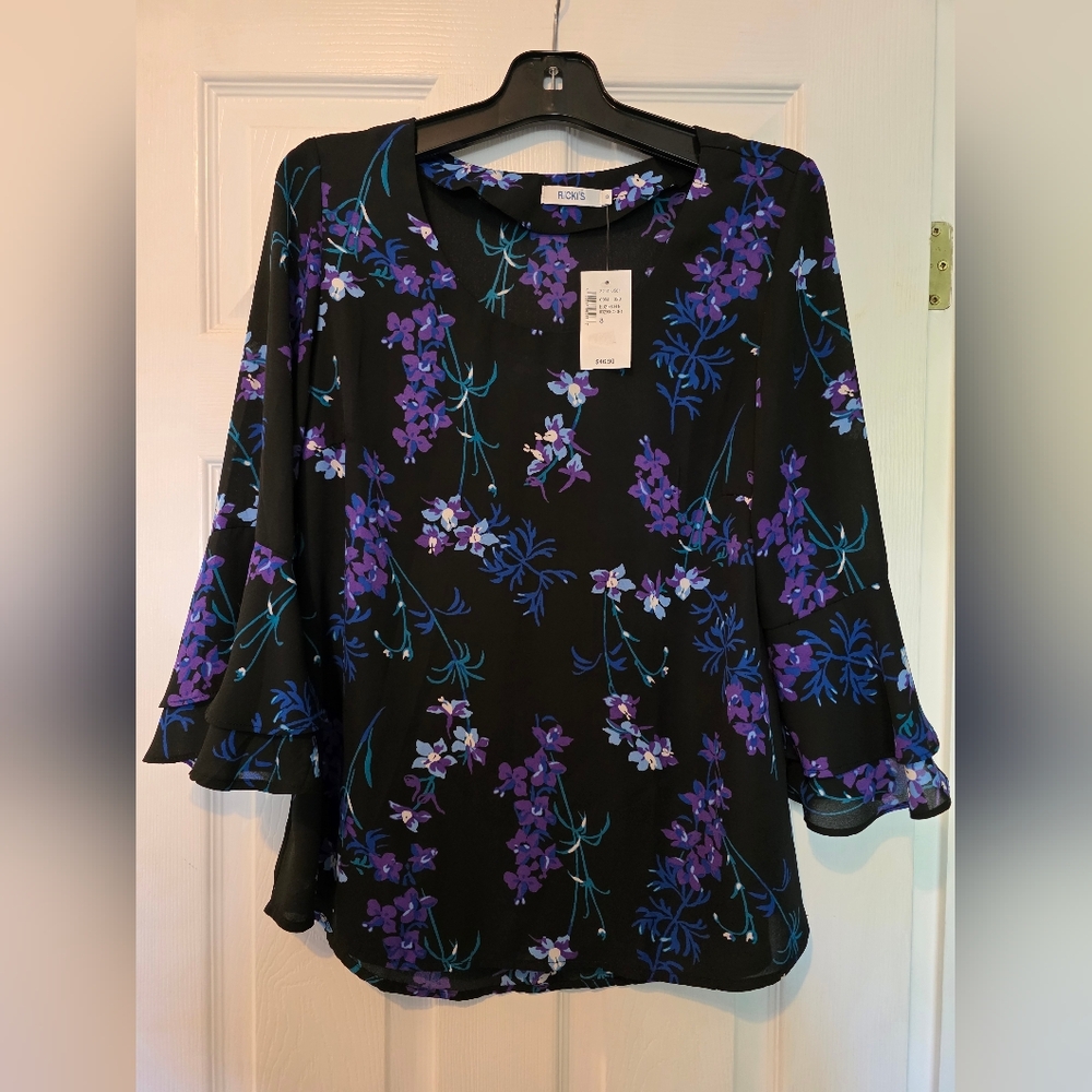 Ricki's Black Top with Purple Floral Design